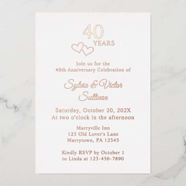 Custom Elegant 40th Wedding Anniversary Party Rose (Front)