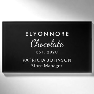 Custom Elegant B&W Minimal Chocolate Brand Staff Name Tag