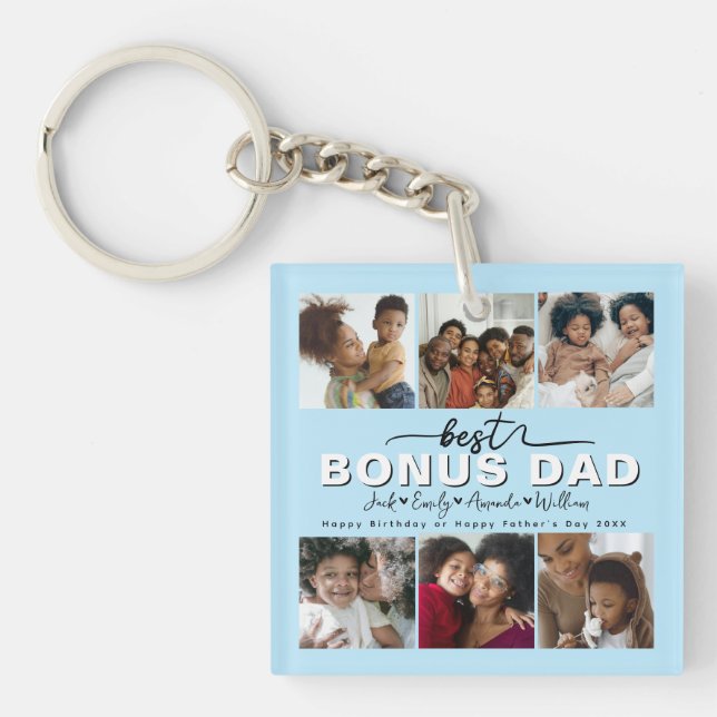 Custom Elegant Best Bonus Dad Photo collage Key Ring (Front)