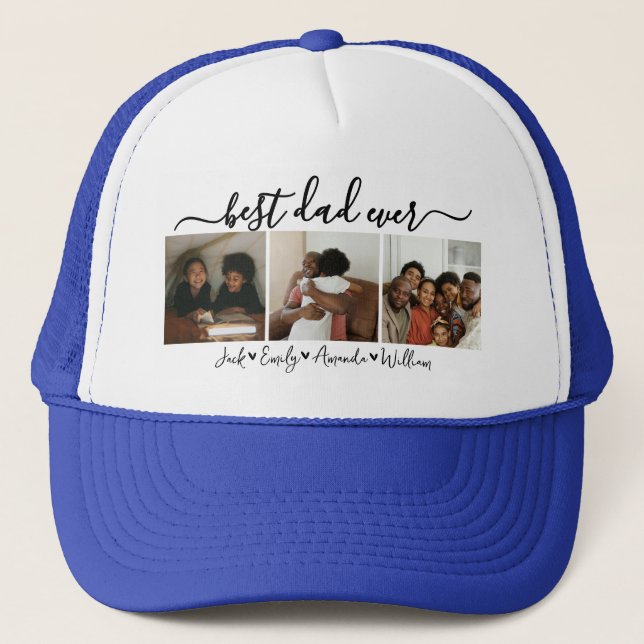 Custom Elegant Best dad ever Photo collage Trucker Hat (Front)