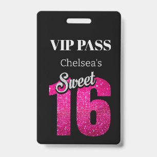 Custom Elegant Birthday Black Sweet 16 VIP ID Badge