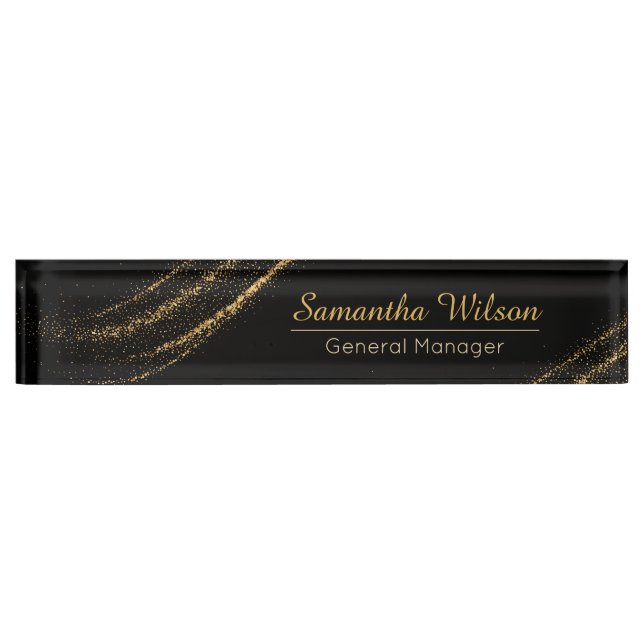 Custom Elegant Black and Gold Desk Nameplate (Front)