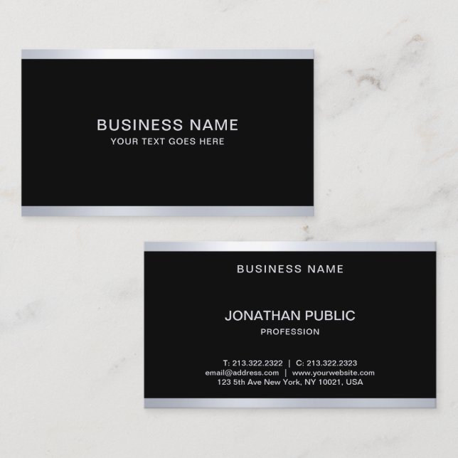 Custom Elegant Black And Silver Cool Modern Business Card (Front/Back)
