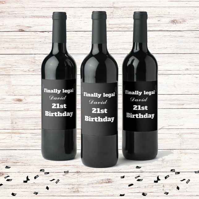 Custom Elegant Black Finally Legal 21st Birthday  Wine Label (Creator Uploaded)