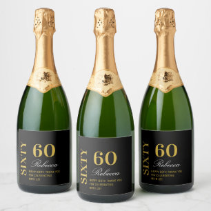 Custom Elegant Black Gold 60 Birthday Cocktail Sparkling Wine Label