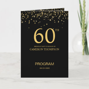 Custom Elegant Black & Gold confetti 60th Birthday Program