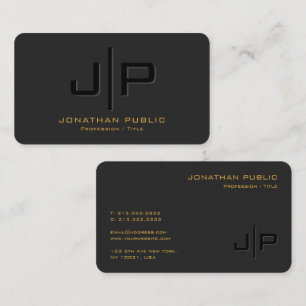 Custom Elegant Black Gold Monogram Rounded Corner Business Card