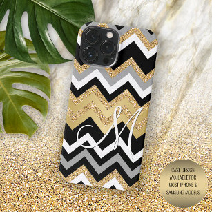 Custom Elegant Black Gold Silver Zigzag Pattern Case-Mate iPhone 14 Pro Max Case