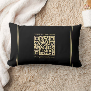 Custom Elegant Black & Gold Template QR Code Lumbar Cushion