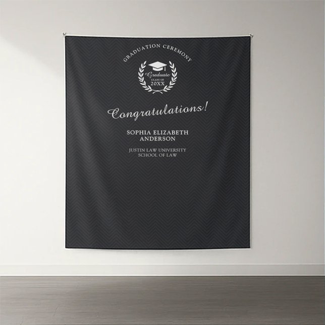 Custom Elegant Black Graduation Party Backdrop Tapestry (Creator Uploaded)