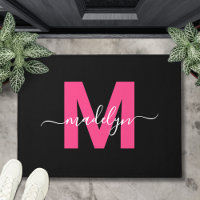 Custom Elegant Black Hot Pink Monogram Script Name