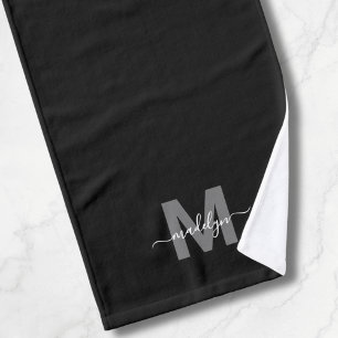Custom Elegant Black Name Monogram Hand Towel