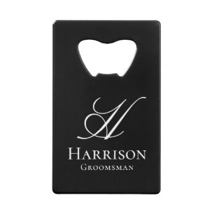 Custom Elegant Black White Monogram Name Groomsman