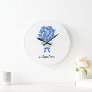 Custom Elegant Blue Flower Wall Clock