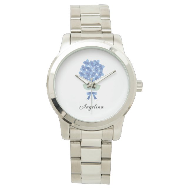Custom Elegant Blue Flower Watch (Front)
