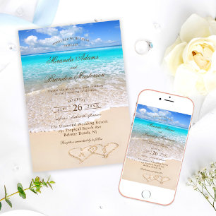 Custom Elegant Blue Ocean Tropical Beach Wedding Invitation