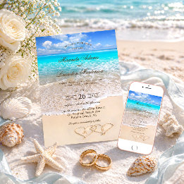 Custom Elegant Blue Ocean Tropical Beach Wedding Invitation