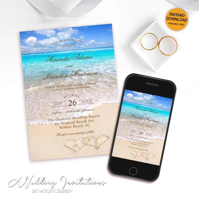 Custom Elegant Blue Ocean Tropical Beach Wedding Invitation (Creator Uploaded)