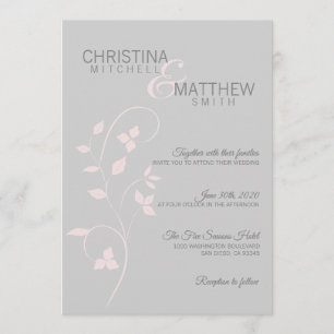 Custom Elegant Blush Pink Grey Vine Leaves Wedding Invitation