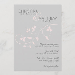 Custom Elegant Blush Pink Rose Grey Vine Wedding Invitation