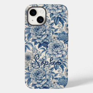 Custom Elegant Boho Chic Blue Blossom Case-Mate iPhone 14 Case