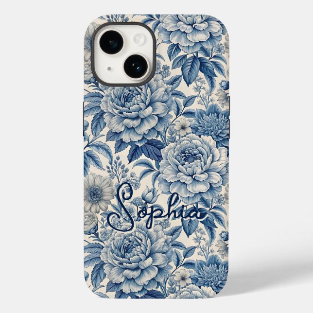 Custom Elegant Boho Chic Blue Blossom Case-Mate iPhone Case (Back)