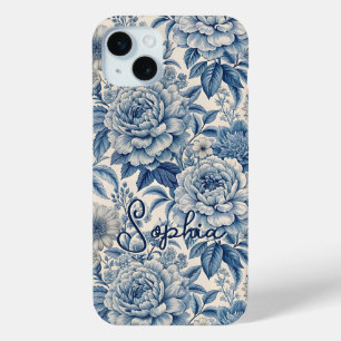 Custom Elegant Boho Chic Blue Blossom iPhone 15 Mini Case