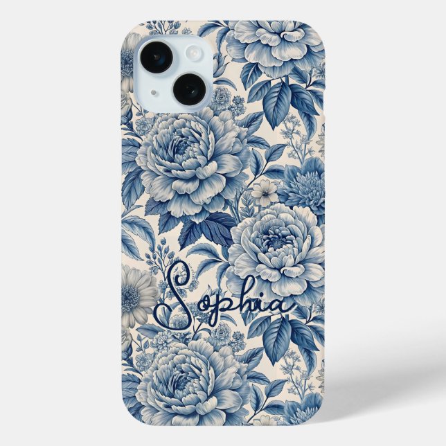 Custom Elegant Boho Chic Blue Blossom Case-Mate iPhone Case (Back)