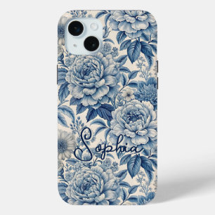 Custom Elegant Boho Chic Blue Blossom iPhone 15 Mini Case