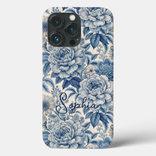 Custom Elegant Boho Chic Blue Blossom iPhone 13 Pro Case