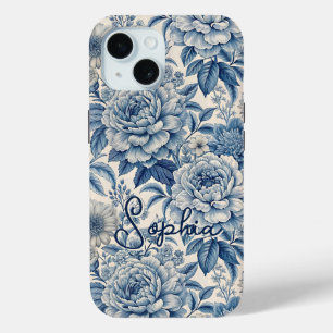Custom Elegant Boho Chic Blue Blossom iPhone 15 Case