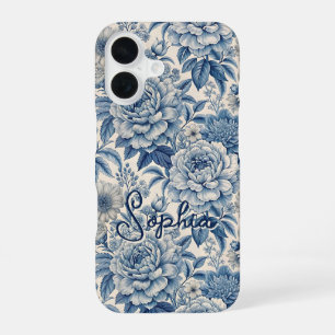 Custom Elegant Boho Chic Blue Blossom iPhone 16 Case