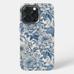 Custom Elegant Boho Chic Blue Blossom iPhone 13 Pro Case