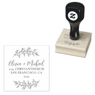 CUSTOM ELEGANT BOTANICAL WEDDING RETURN ADDRESS RUBBER STAMP