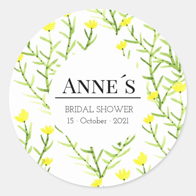 Custom Elegant Bridal Shower Floral Bohemian Classic Round Sticker (Front)