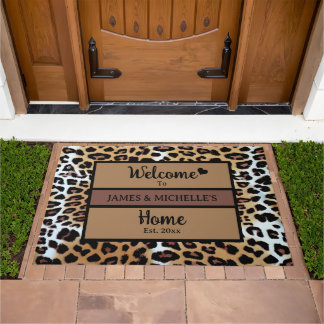 Custom Elegant Brown Black White Leopard Print Doormat
