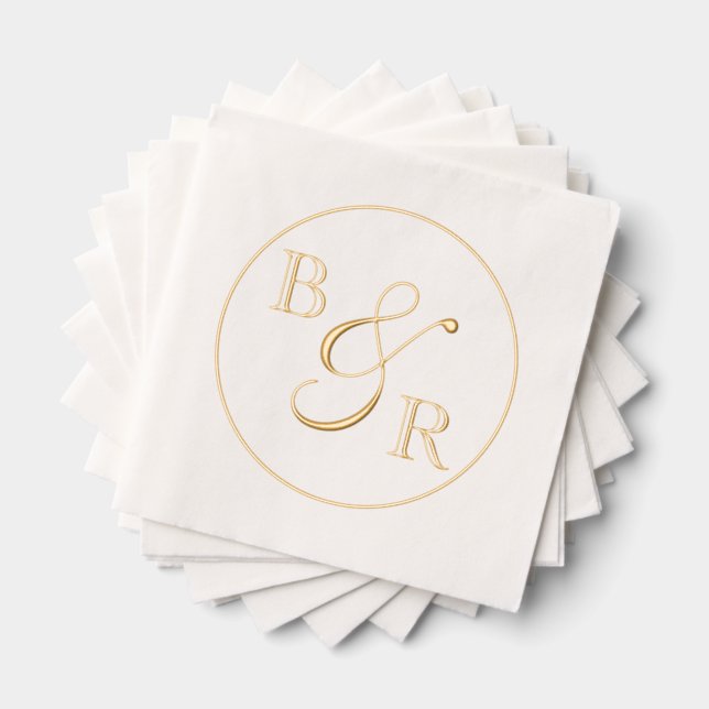 Custom Elegant Calligraphy Couple Names Initials Foil Napkins (Insitu (Stacked))