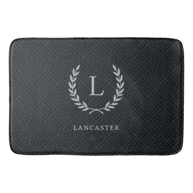 Custom Elegant Chic Monogram Name Initial Black Bath Mat (Front)