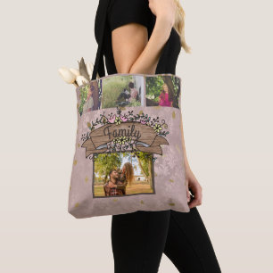 Custom / Elegant Chic Rustic Family Photo Collage Tote Bag
