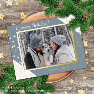 Custom Elegant Chic Twinkling Stars Pattern Gold Foil Holiday Postcard
