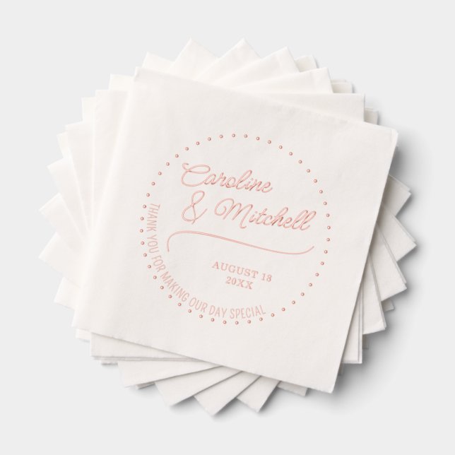 Custom Elegant Classy Couple Names Rose Gold Foil Napkins (Insitu (Stacked))
