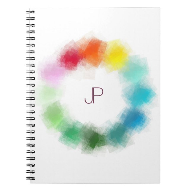 Custom Elegant Colourful Monogrammed Template Notebook (Front)