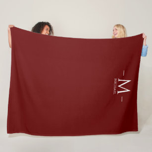 Custom Elegant Dark Red Monogram Template Large Fleece Blanket