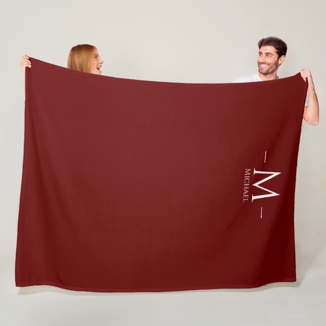 Custom Elegant Dark Red Monogram Template Large Fleece Blanket (In Situ)