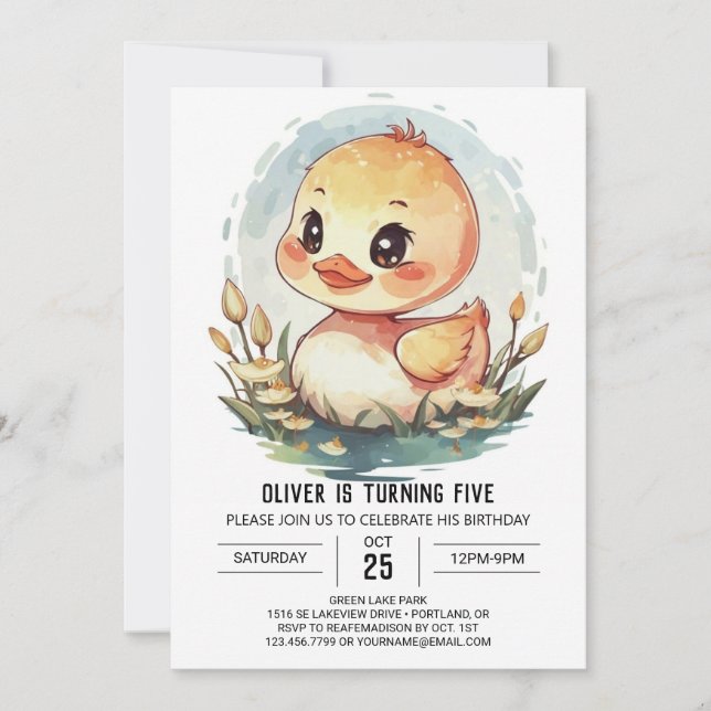  Custom Elegant Duck Birthday Invitation (Front)