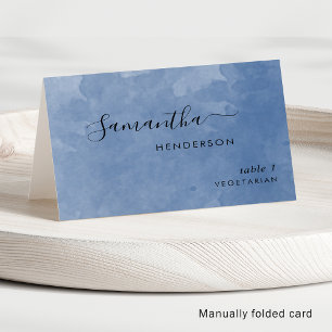 Custom Elegant Dusty Blue Watercolor Place Card