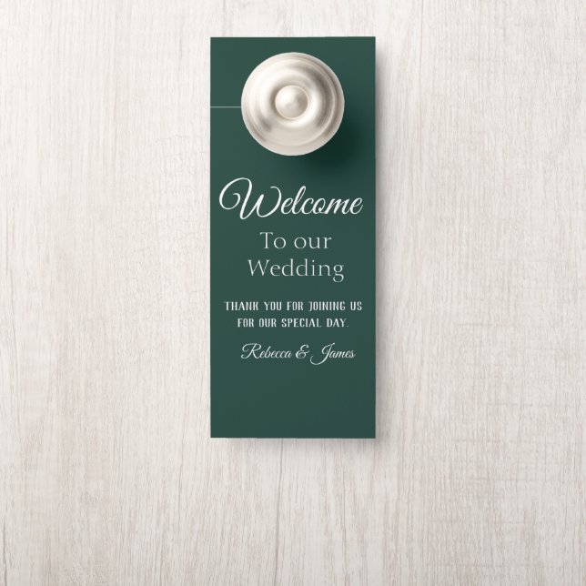 Custom Elegant  Emerald Green Wedding Welcome  Door Hanger (On Knob)