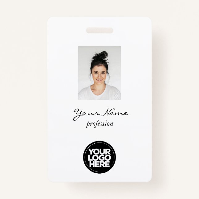 Custom Elegant Employee Photo, BarCode, Logo, Name ID Badge (Front)