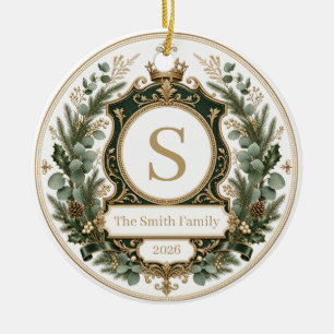 Custom Elegant Family Name Monogrammed Ceramic Ornament