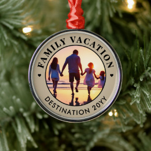 Custom Elegant Family Vacation   Family Trip Photo Metal Ornament